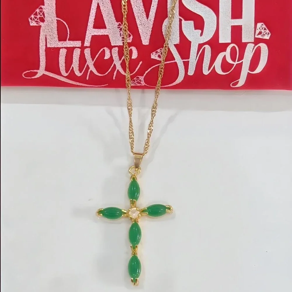 Jade Cross Necklace Emerald Crossnecklace 147 B